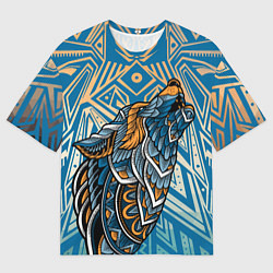 Мужская футболка оверсайз Синий волк в графике