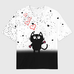 Мужская футболка оверсайз Котик в тумане Сердечки