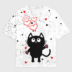 Мужская футболка оверсайз Влюблённый котик Cat Love
