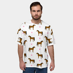 Футболка оверсайз мужская КОНИ, ЛОШАДИ, СЕРДЦА, цвет: 3D-принт — фото 2