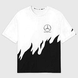 Футболка оверсайз мужская Mercedes-Benz нарисованный огонь, цвет: 3D-принт