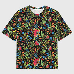 Футболка оверсайз мужская Цветочный Узор хохлома, цвет: 3D-принт