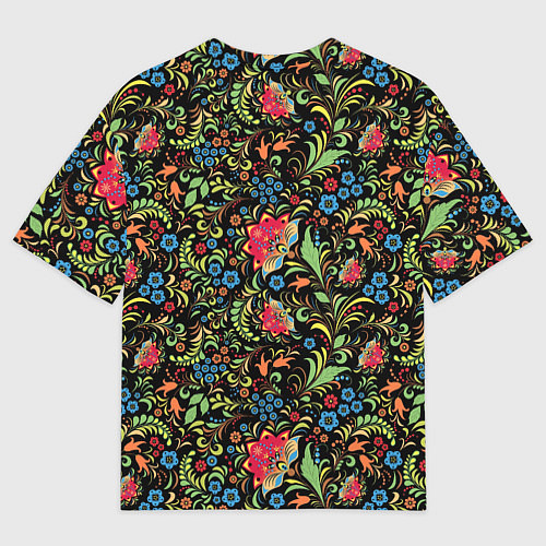 Мужская футболка оверсайз Цветочный Узор хохлома / 3D-принт – фото 2
