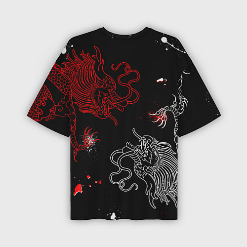Мужская футболка оверсайз Китайский дракон Красно - Белый / 3D-принт – фото 2