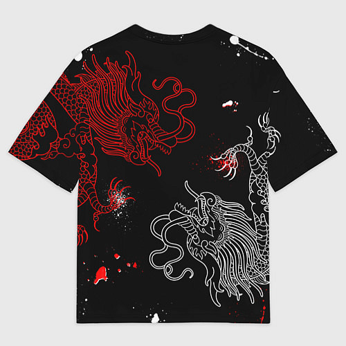 Мужская футболка оверсайз Китайский дракон Красно - Белый / 3D-принт – фото 2