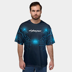 Футболка оверсайз мужская Cyberpunk Неоновая микросхема, цвет: 3D-принт — фото 2
