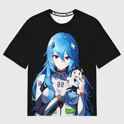 Футболка оверсайз мужская Рей Аянами с игрушкой Синдзи Евангелион, цвет: 3D-принт