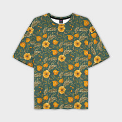 Мужская футболка оверсайз Желтые цветочки и листья