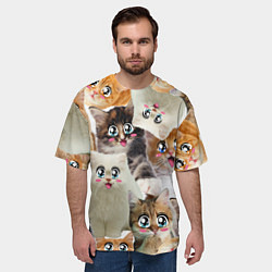 Футболка оверсайз мужская Много кошек с большими анимэ глазами, цвет: 3D-принт — фото 2