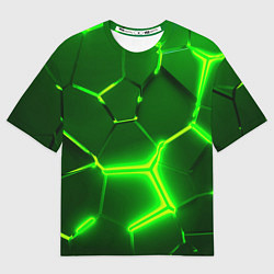 Футболка оверсайз мужская 3D ПЛИТЫ НЕОН NEON GREEN HEXAGON РАЗЛОМ, цвет: 3D-принт