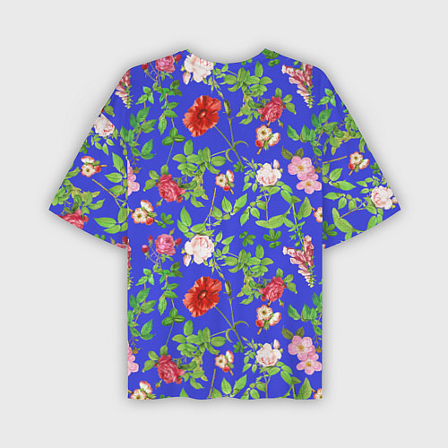 Мужская футболка оверсайз Цветочки - синий фон - паттерн / 3D-принт – фото 2