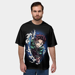 Футболка оверсайз мужская ТАНДЖИРО КАМАДО ДЫХАНИЕ ВОДЫ, цвет: 3D-принт — фото 2