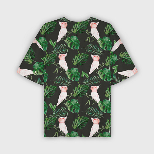 Мужская футболка оверсайз Белые попугаи и листья / 3D-принт – фото 2