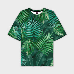 Мужская футболка оверсайз Tropical plants pattern