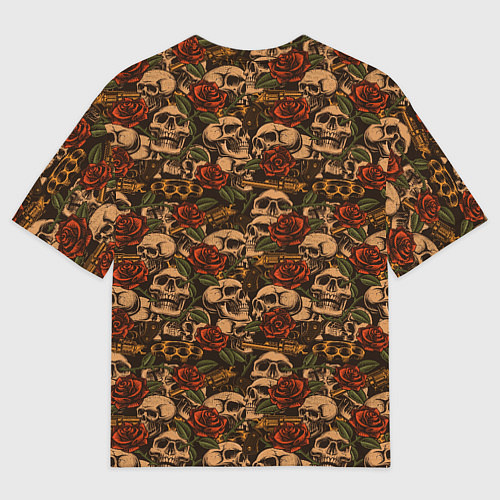 Мужская футболка оверсайз Черепа с оружием и розами / 3D-принт – фото 2