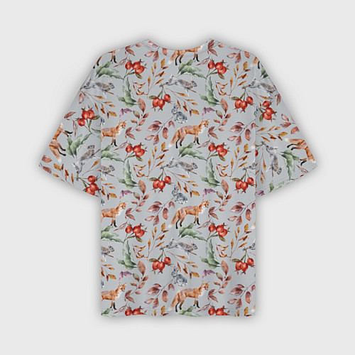 Мужская футболка оверсайз Лисы и лесные ягоды / 3D-принт – фото 2