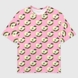 Футболка оверсайз мужская Яблочные дольки на розовом фоне с эффектом 3D, цвет: 3D-принт