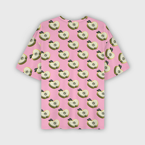 Мужская футболка оверсайз Яблочные дольки на розовом фоне с эффектом 3D / 3D-принт – фото 2