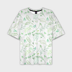Мужская футболка оверсайз Хаос из зелёных веток и листьев