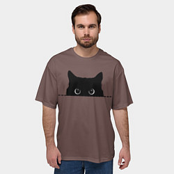 Футболка оверсайз мужская Черная кошка выглядывает из укрытия, цвет: 3D-принт — фото 2