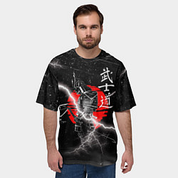 Футболка оверсайз мужская Самурай Бусидо Иероглифы Samurai Lightning, цвет: 3D-принт — фото 2