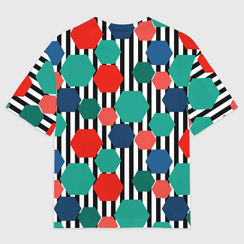 Мужская футболка оверсайз Геометрический разноцветный узор / 3D-принт – фото 2