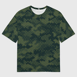 Мужская футболка оверсайз Абстрактный геометрический зеленый камуфляж