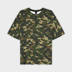 Мужская футболка оверсайз Камуфляж лесной с высокотехнологичной гексагональн