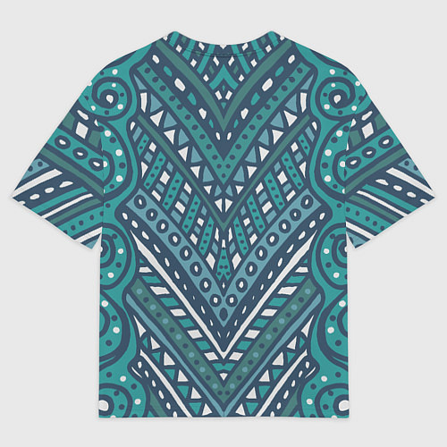 Мужская футболка оверсайз Абстракция Зеленый, белый и синий цвета Волны, лин / 3D-принт – фото 2
