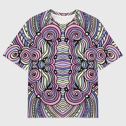 Футболка оверсайз мужская Абстракция разноцветная Калейдоскоп Фиолетовый, зе, цвет: 3D-принт