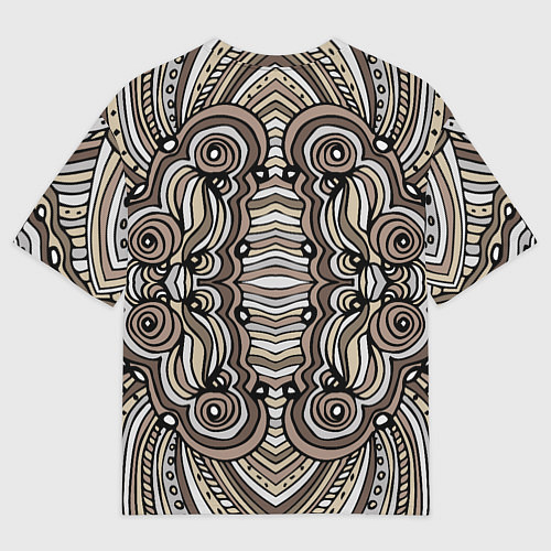 Мужская футболка оверсайз Калейдоскоп Абстракция в стиле дудл Коричневый, бе / 3D-принт – фото 2