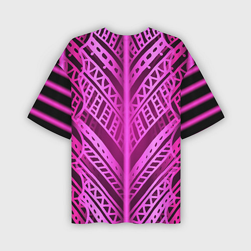 Мужская футболка оверсайз Неоновая абстракция Розовый светящийся узор на тем / 3D-принт – фото 2