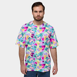 Футболка оверсайз мужская Единороги на радужном фоне с мороженым, цвет: 3D-принт — фото 2