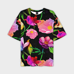 Мужская футболка оверсайз Цветочный узор Floral pattern