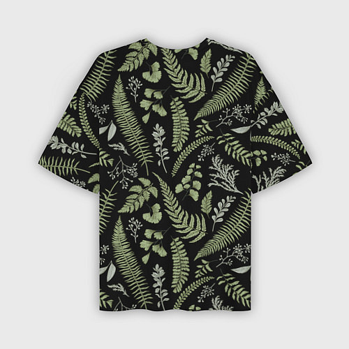 Мужская футболка оверсайз Зелёные листья папоротника на черном фоне / 3D-принт – фото 2