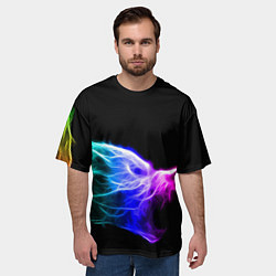 Футболка оверсайз мужская Wolf Grin Волк Оскал Неон Neon, цвет: 3D-принт — фото 2