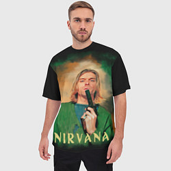 Футболка оверсайз мужская Nirvana - Kurt Cobain with a gun, цвет: 3D-принт — фото 2