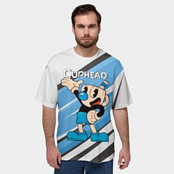 Футболка оверсайз мужская Cuphead синяя чашечка, цвет: 3D-принт — фото 2
