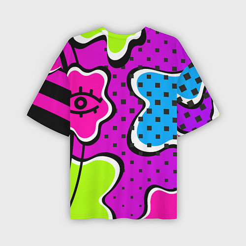 Мужская футболка оверсайз Яркий абстрактный узор в стиле 90х, неоновые цвета / 3D-принт – фото 2