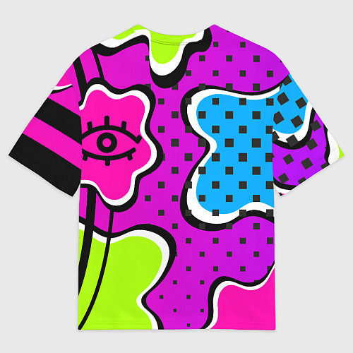 Мужская футболка оверсайз Яркий абстрактный узор в стиле 90х, неоновые цвета / 3D-принт – фото 2