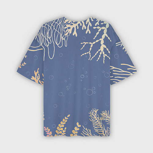 Мужская футболка оверсайз Разноцветные акварельные рыбки с морскими водоросл / 3D-принт – фото 2