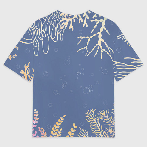 Мужская футболка оверсайз Разноцветные акварельные рыбки с морскими водоросл / 3D-принт – фото 2