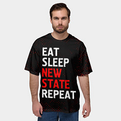 Футболка оверсайз мужская Eat Sleep New State Repeat - Потертости, цвет: 3D-принт — фото 2