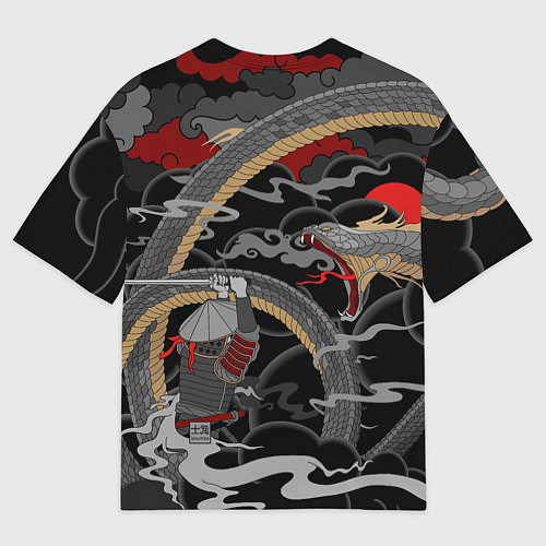 Мужская футболка оверсайз Самурай и змей / 3D-принт – фото 2