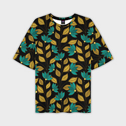 Мужская футболка оверсайз Золотые и зеленые листья