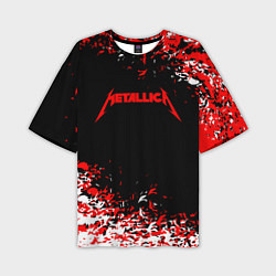 Мужская футболка оверсайз Metallica текстура белая красная