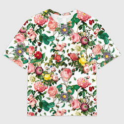 Мужская футболка оверсайз Узор из летних роз Summer Roses Pattern