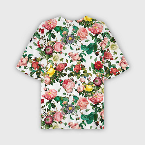 Мужская футболка оверсайз Узор из летних роз Summer Roses Pattern / 3D-принт – фото 2