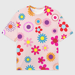 Футболка оверсайз мужская Мультяшные цветочки, цвет: 3D-принт