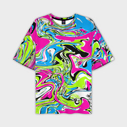 Мужская футболка оверсайз Абстрактные мраморные разводы в ярких цветах Поп а